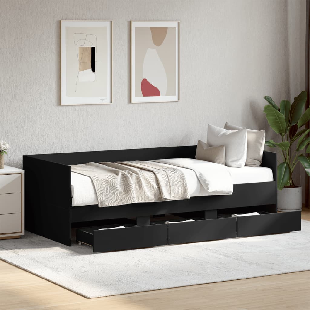 Divano Letto con Cassetti senza Materasso Nero 75x190 cm - homemem39