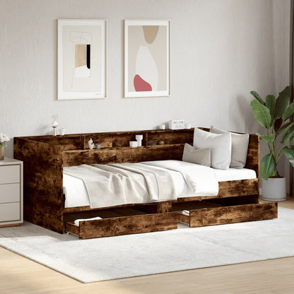 Divano Letto con Cassetti senza Materasso Rovere Fumo 90x190 cm - homemem39