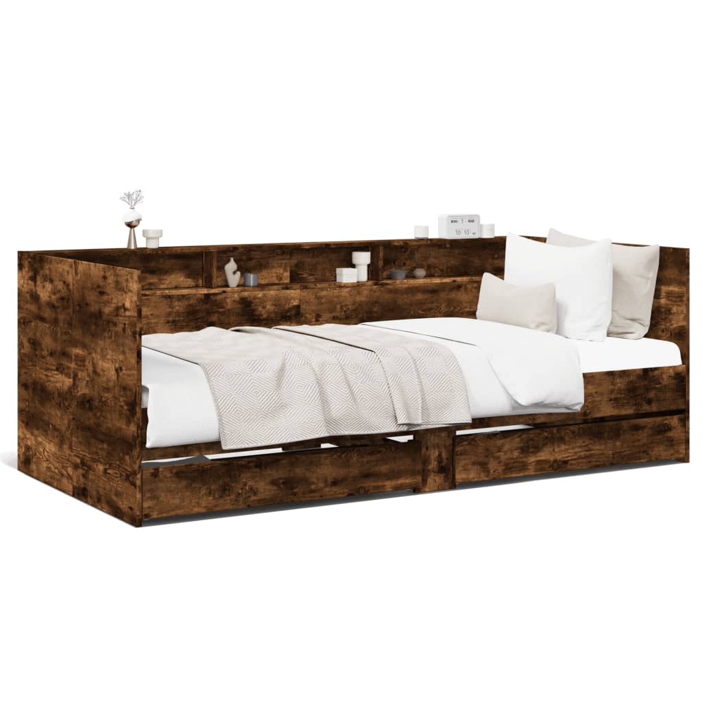 Divano Letto con Cassetti senza Materasso Rovere Fumo 75x190 cm - homemem39