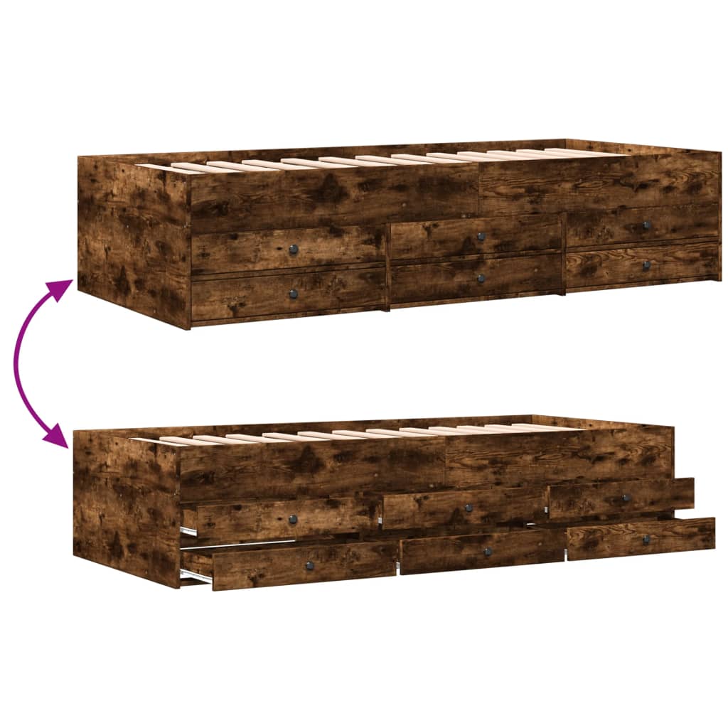 Divano Letto con Cassetti senza Materasso Rovere Fumo 90x200 cm | homemem39