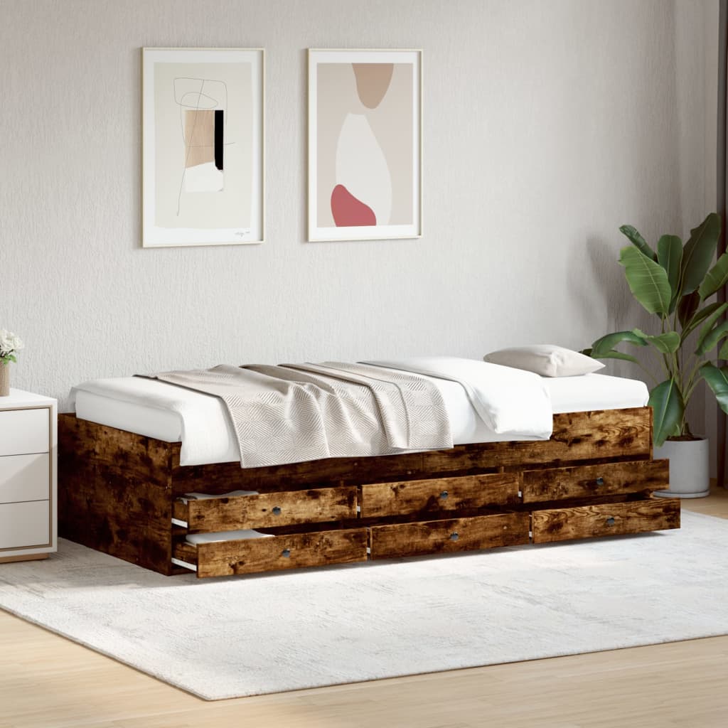 Divano Letto con Cassetti senza Materasso Rovere Fumo 90x200 cm | homemem39