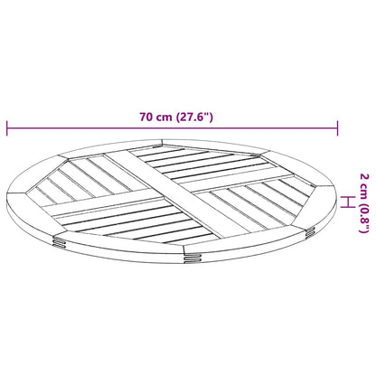 Piano per Tavolo Ø70x2 cm Rotondo in Legno Massello di Acacia