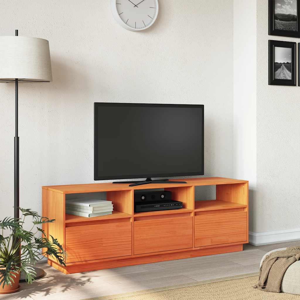 Mobile TV Marrone Cera 140x37x50 cm Legno Massello di Pino | homemem39