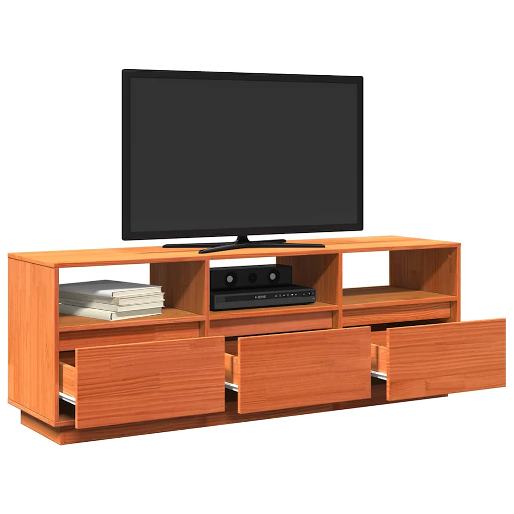 Mobile TV Marrone Cera 140x37x50 cm Legno Massello di Pino | homemem39