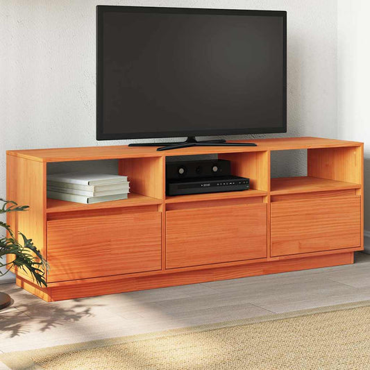 Mobile TV Marrone Cera 140x37x50 cm Legno Massello di Pino | homemem39