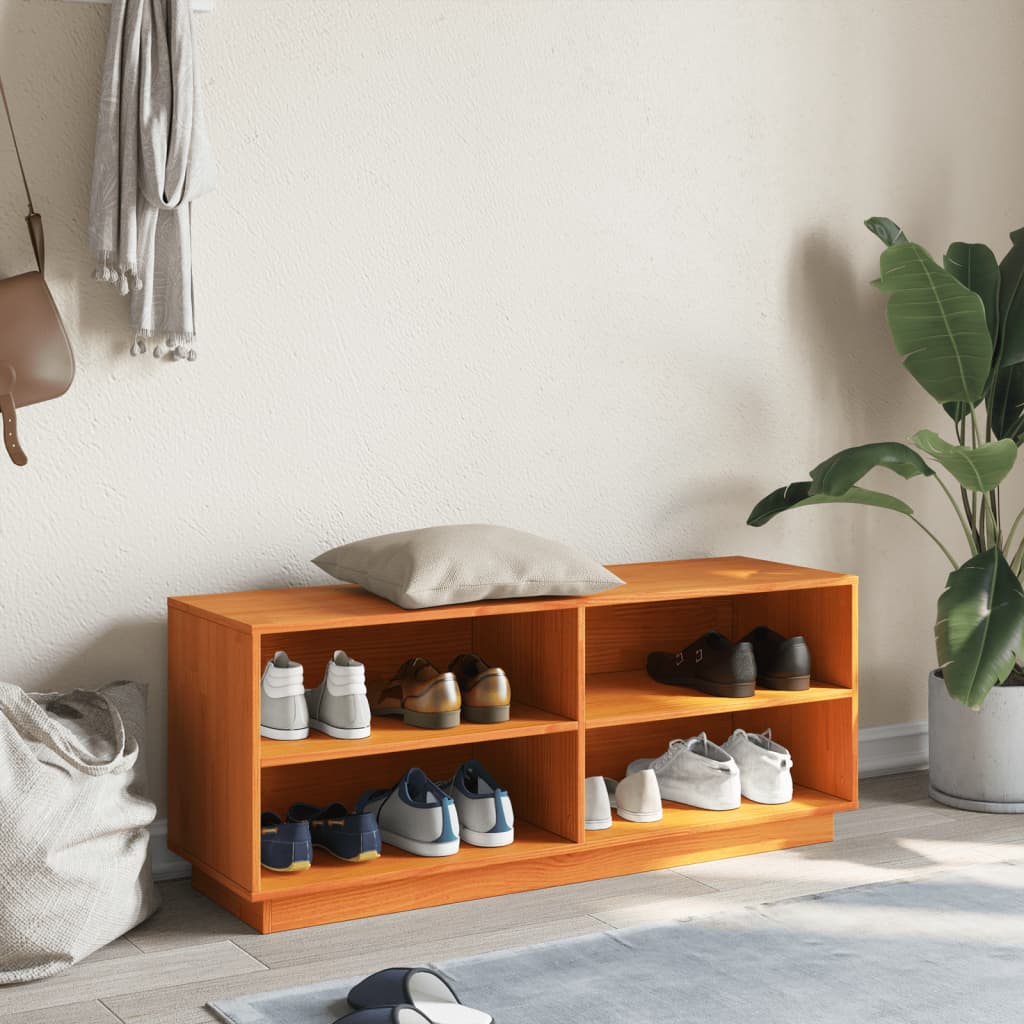 Scarpiera Marrone Cera 110x34x45 cm in Legno Massello di Pino - homemem39