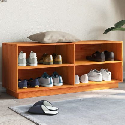 Scarpiera Marrone Cera 110x34x45 cm in Legno Massello di Pino - homemem39