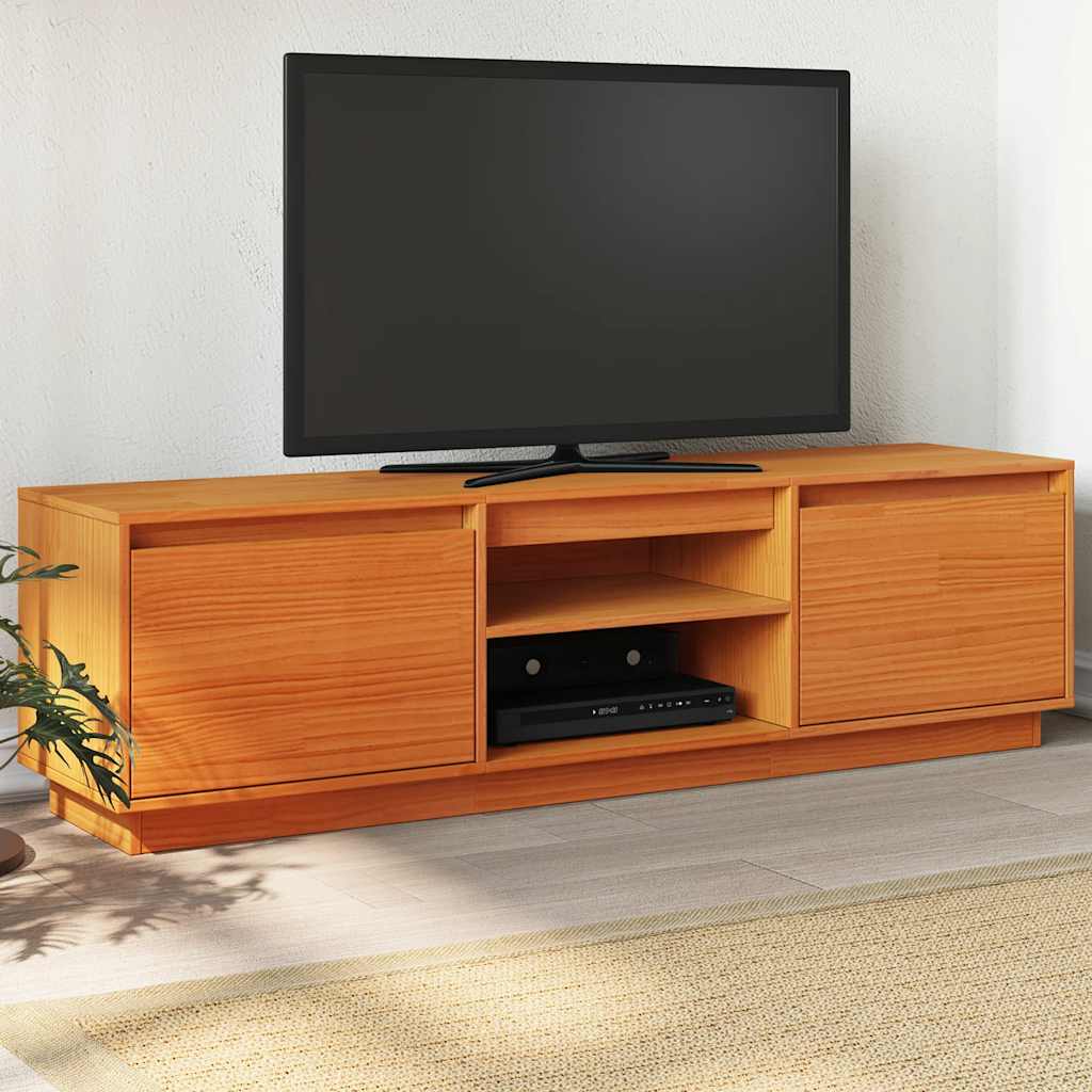 Mobile TV Marrone Cera 140x35x40 cm in Legno Massello di Pino | homemem39
