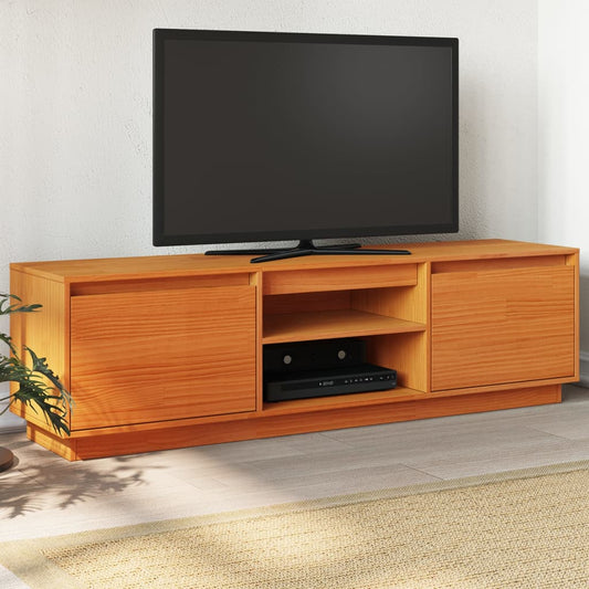 Mobile TV Marrone Cera 140x35x40 cm in Legno Massello di Pino - homemem39