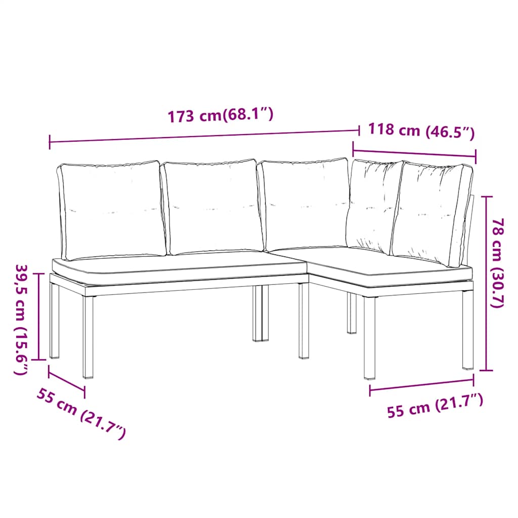 Panche Giardino con Cuscini 2pz Nere Acciaio Verniciato Polvere | homemem39