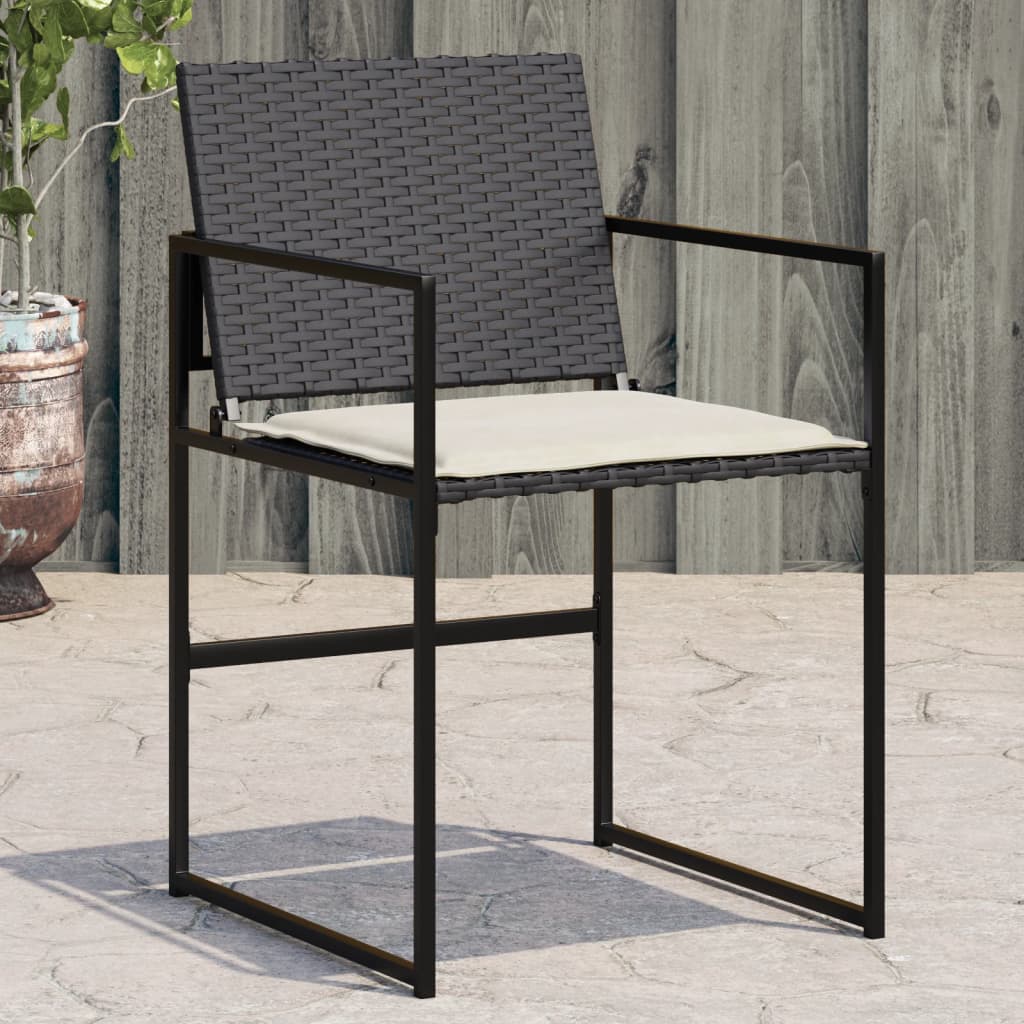 Sedie da Giardino con Cuscini 4 pz Nere in Polyrattan - homemem39