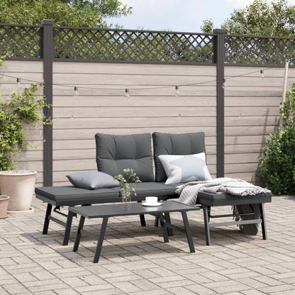 Panche Giardino con Cuscini 2pz Nere Acciaio Verniciato Polvere | homemem39
