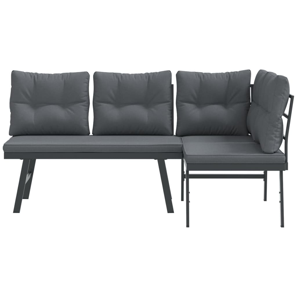 Panche Giardino con Cuscini 2pz Nere Acciaio Verniciato Polvere | homemem39