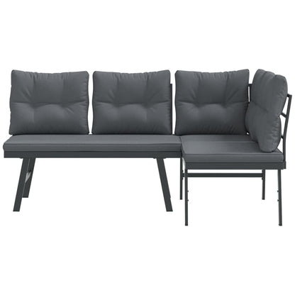 Panche Giardino con Cuscini 2pz Nere Acciaio Verniciato Polvere | homemem39