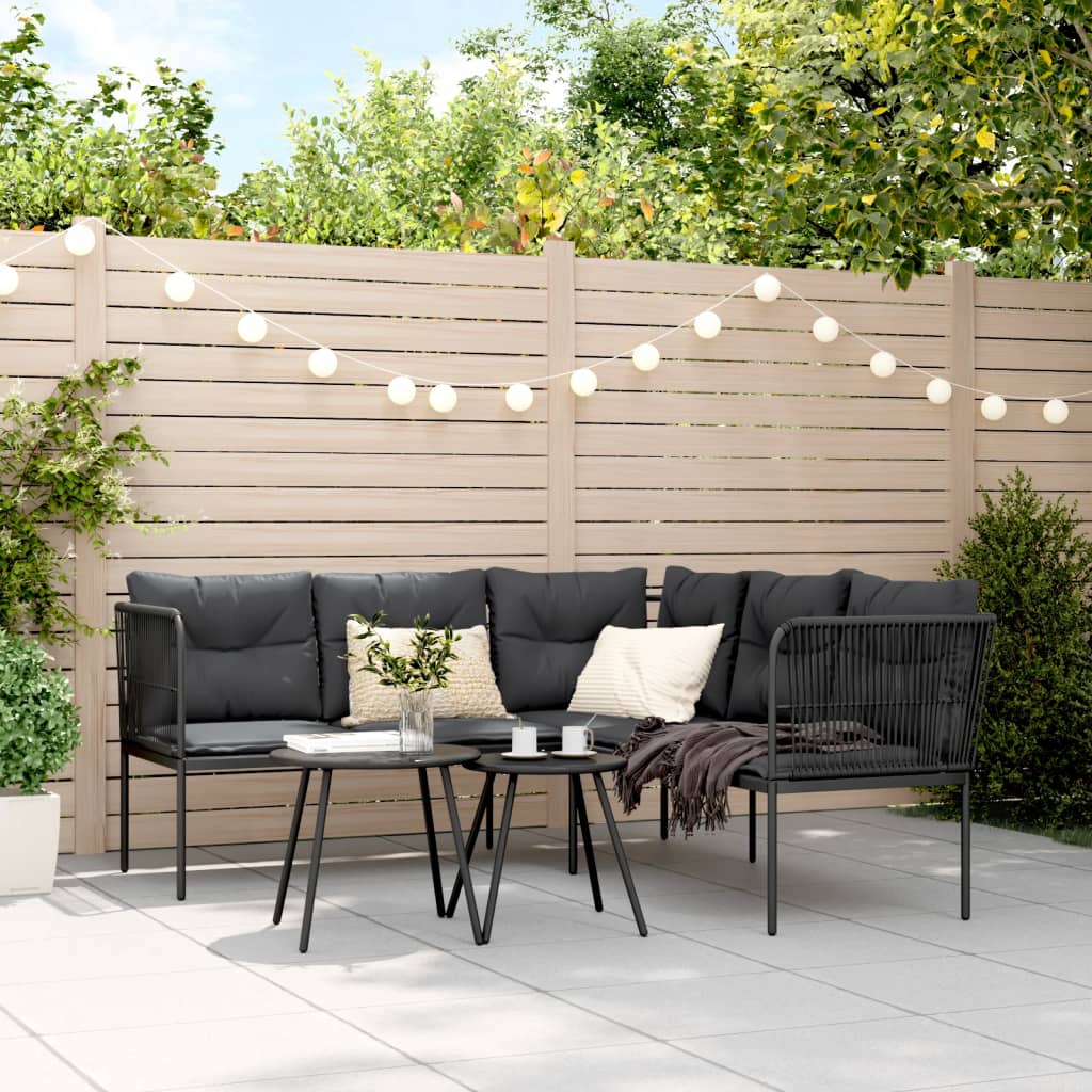 Divano Giardino con Cuscini Forma a L Nero Acciaio e Textilene | homemem39