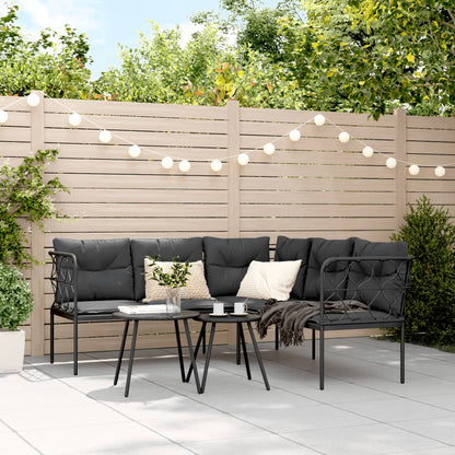 Divano Giardino con Cuscini Forma a L Nero Acciaio e Textilene | homemem39