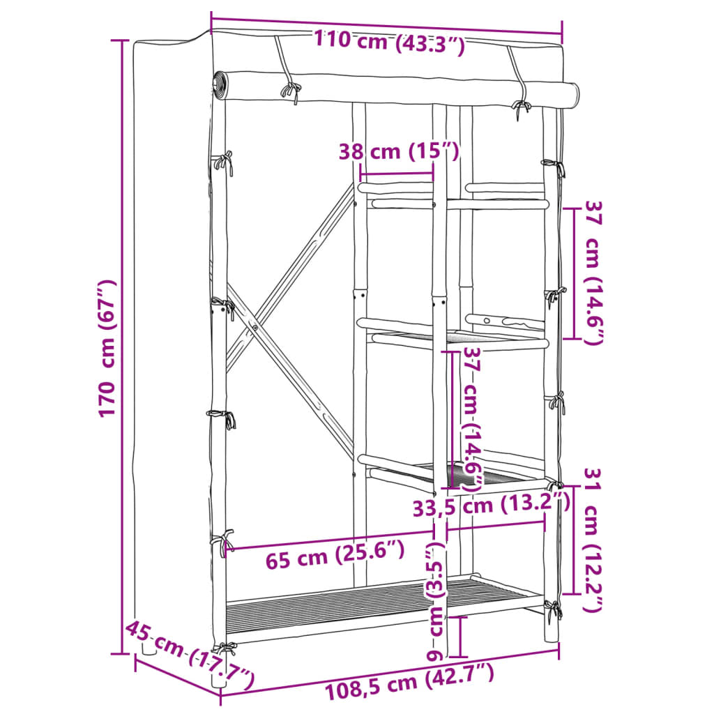 Armadio 110x45x170 cm in Bambù - homemem39