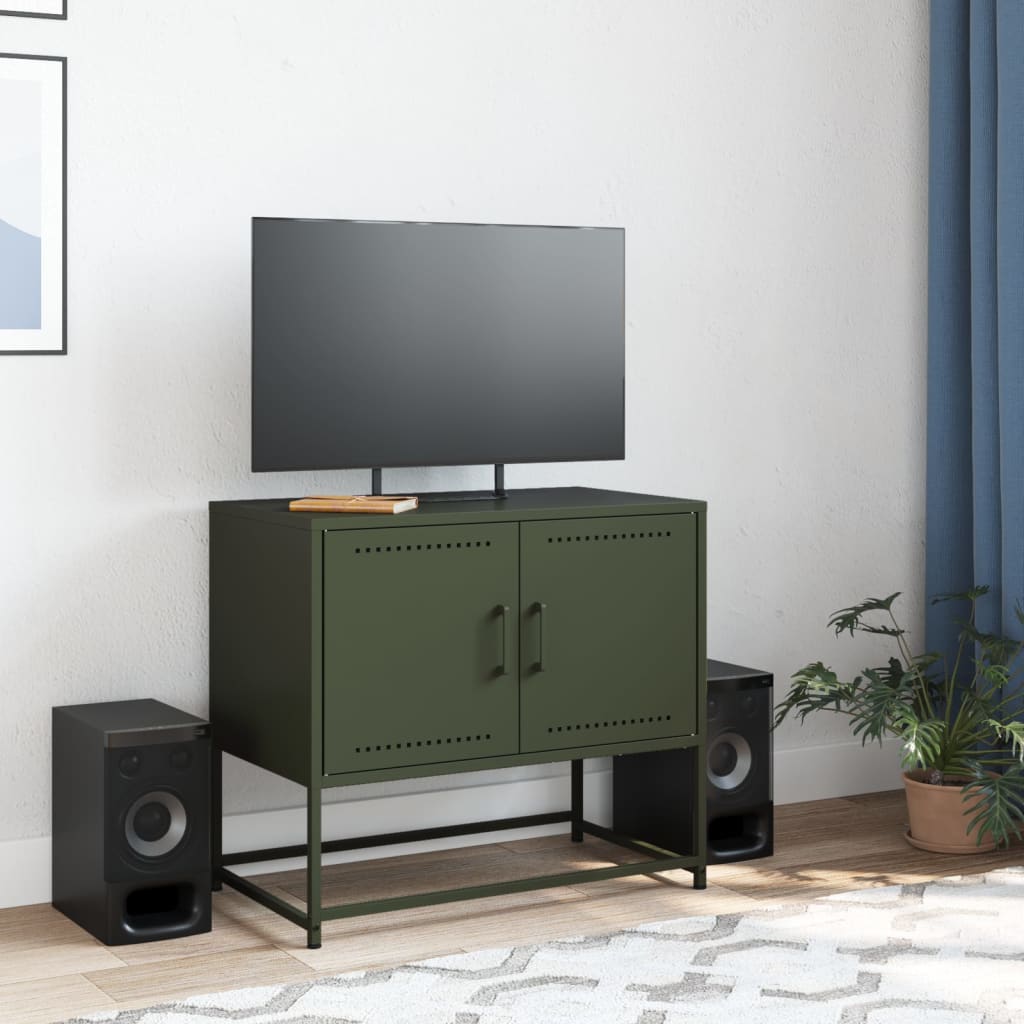 Mobile TV Verde Oliva 68,5x39x60,5 cm in Acciaio - homemem39