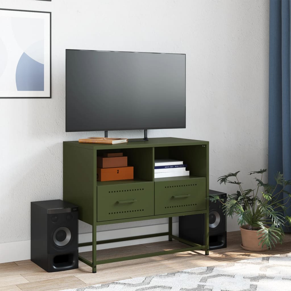 Mobile TV Verde Oliva 68x39x60,5 cm in Acciaio - homemem39