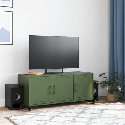 Mobile TV Verde Oliva 100,5x39x43,5cm Acciaio Laminato a Freddo - homemem39
