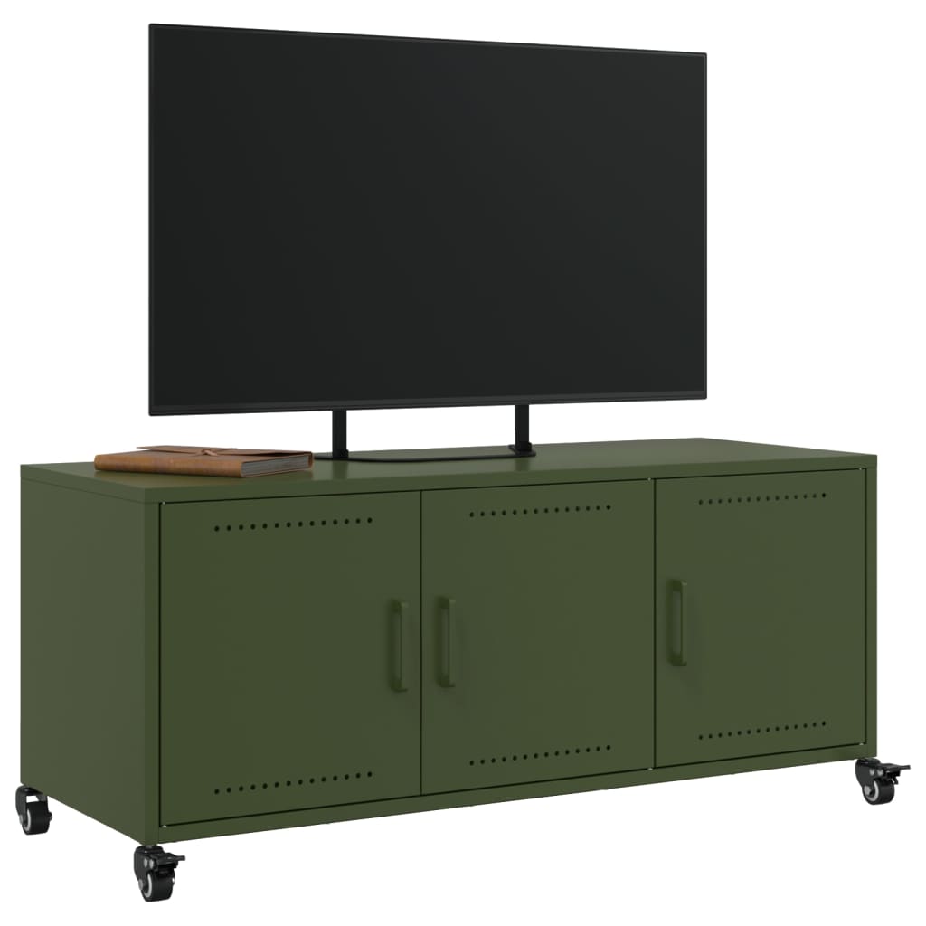 Mobile TV Verde Oliva 100,5x39x43,5cm Acciaio Laminato a Freddo - homemem39