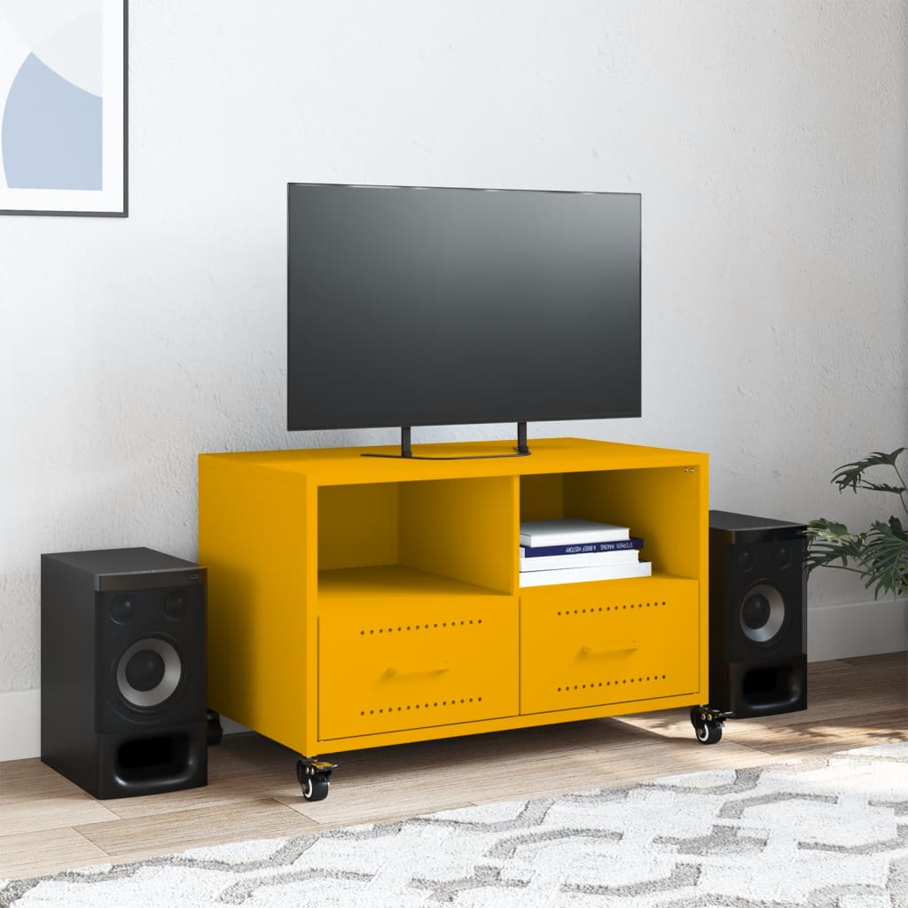 Mobile TV Giallo Senape 68x39x43,5cm Acciaio Laminato a Freddo - homemem39