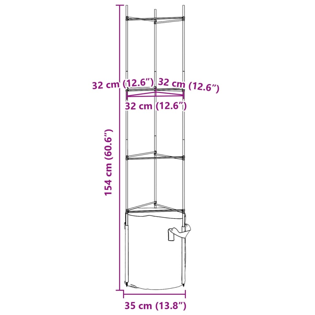 Sostegno Pomodori con Sacchetto Piante 2pz 154 cm Acciaio e PP - homemem39