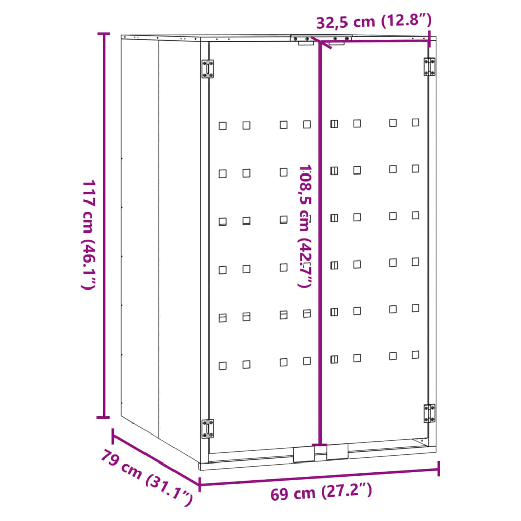 Copribidone con Ruote per Bidone Singolo Nero 69x79x117 Acciaio - homemem39