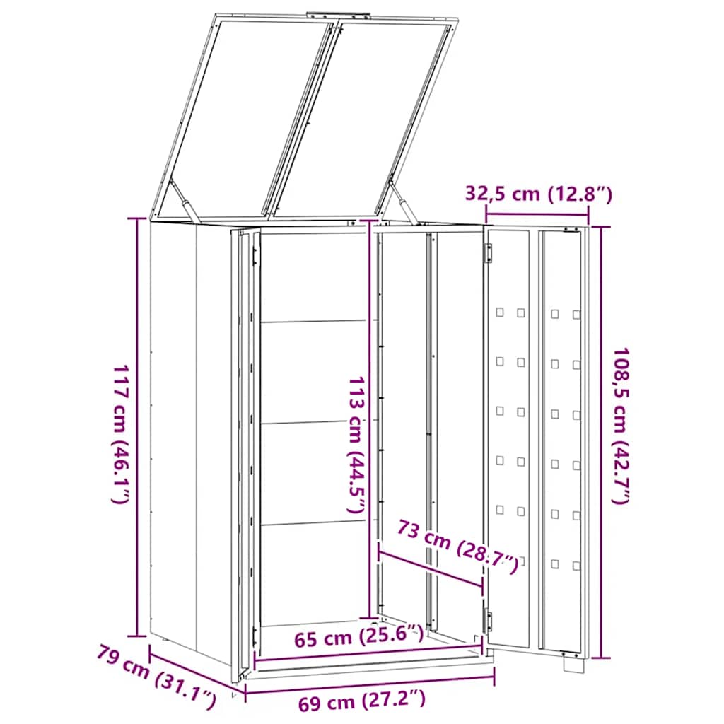 Copribidone con Ruote per Bidone Singolo Nero 69x79x117 Acciaio | homemem39