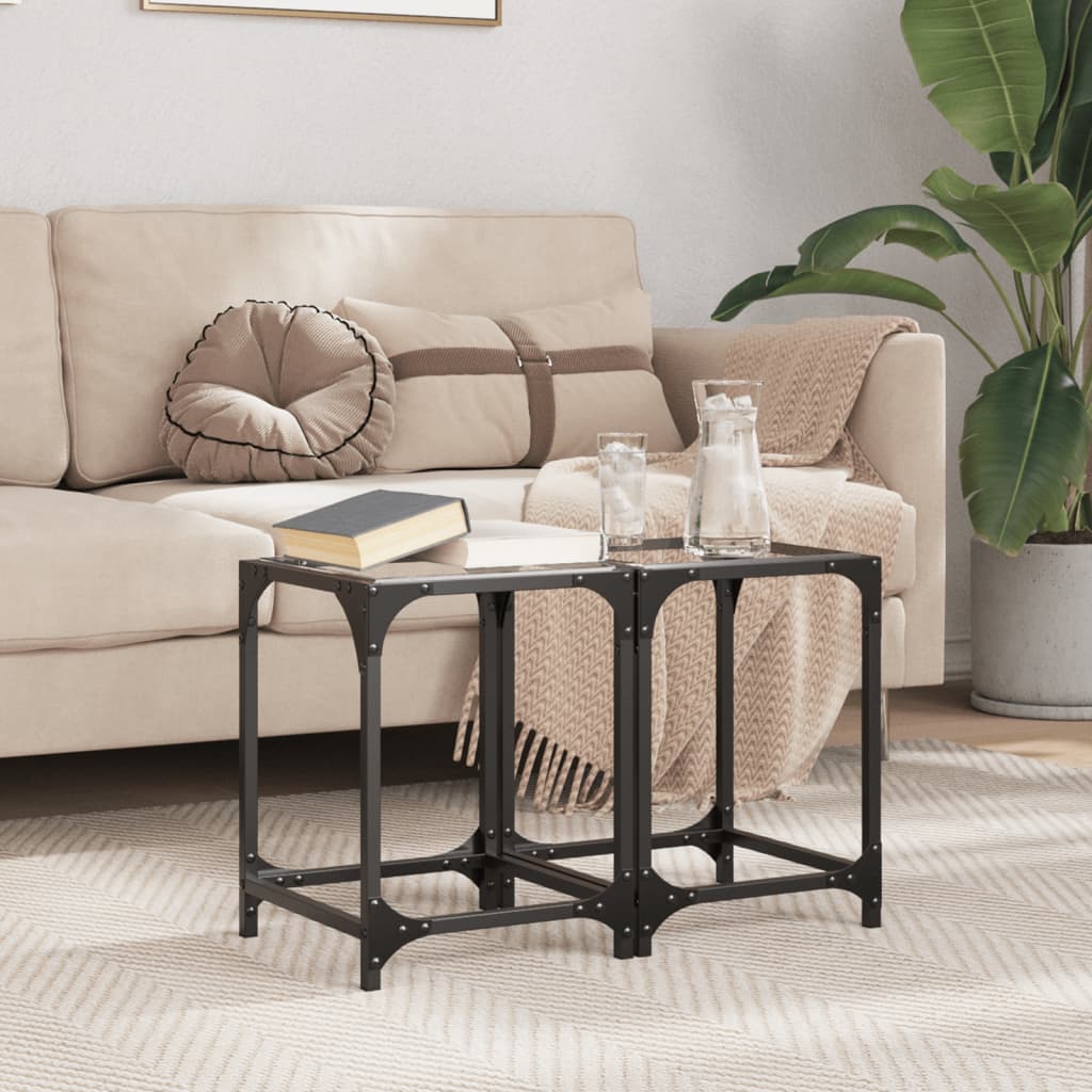 Tavolini con Piano in Vetro Trasparente 2 pz 30x30x40cm Acciaio | homemem39