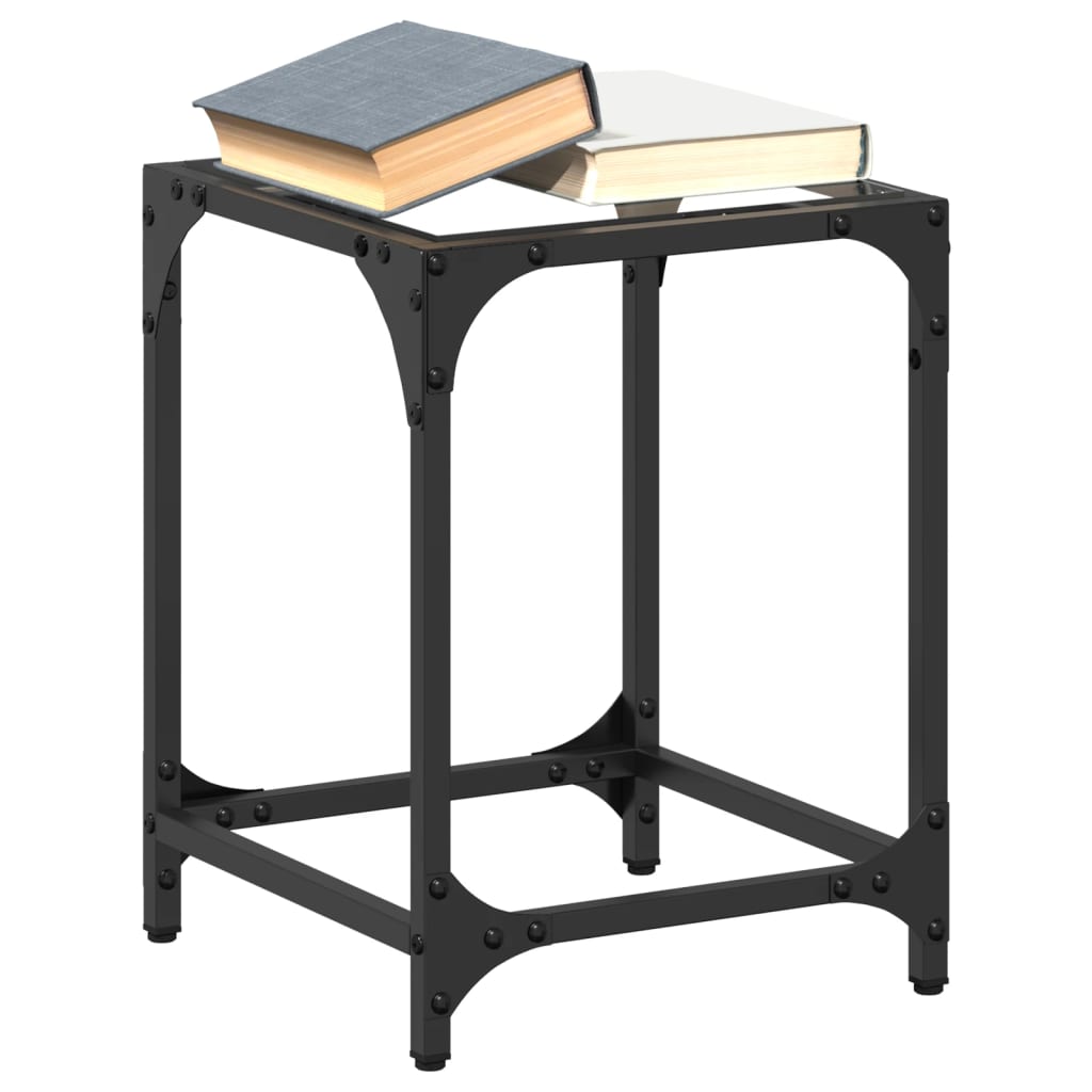 Tavolini con Piano in Vetro Trasparente 2 pz 30x30x40cm Acciaio | homemem39