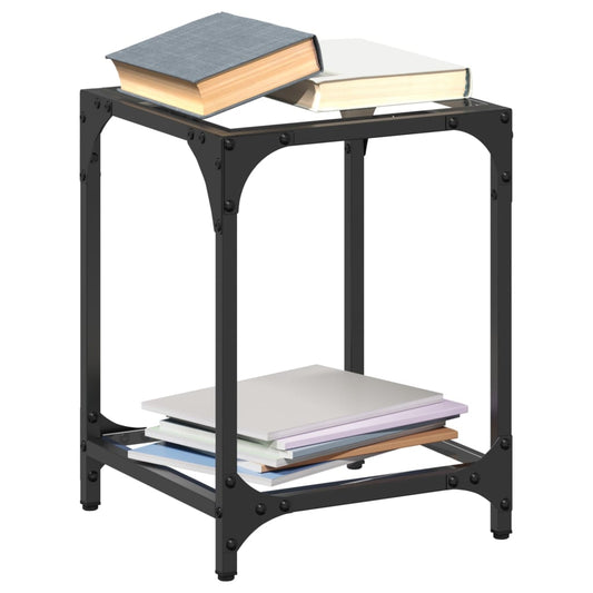 Tavolino Salotto con Piano Vetro Trasparente 30x30x40cm Acciaio | homemem39