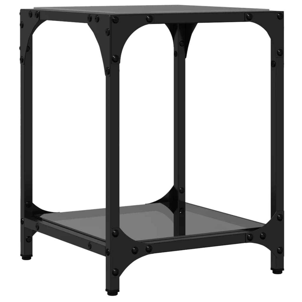Tavolini da Salotto con Piano Vetro Nero 2pz 30x30x40cm Acciaio | homemem39