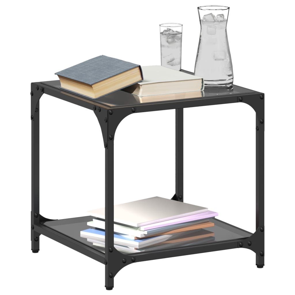 Tavolini da Salotto con Piano Vetro Nero 2pz 40x40x40cm Acciaio | homemem39