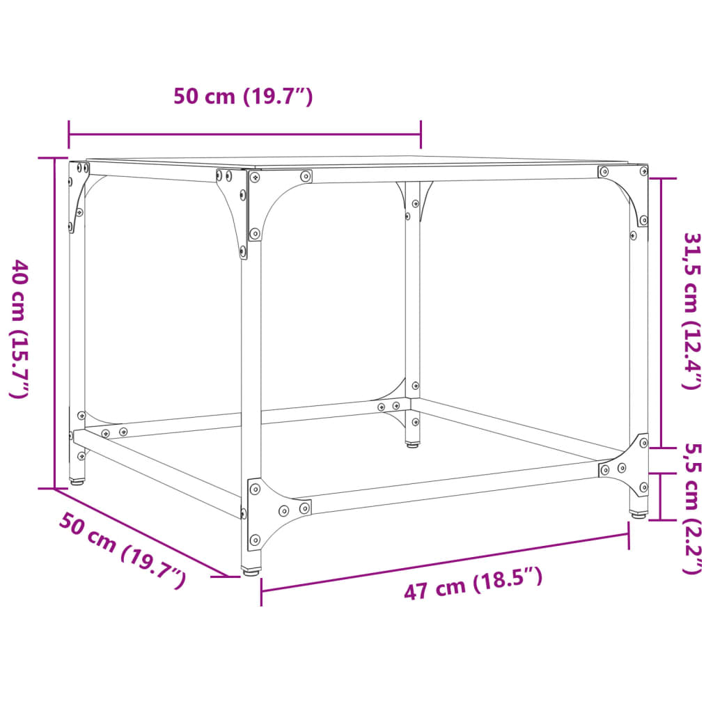 Tavolini con Piano in Vetro Trasparente 2 pz 50x50x40cm Acciaio | homemem39