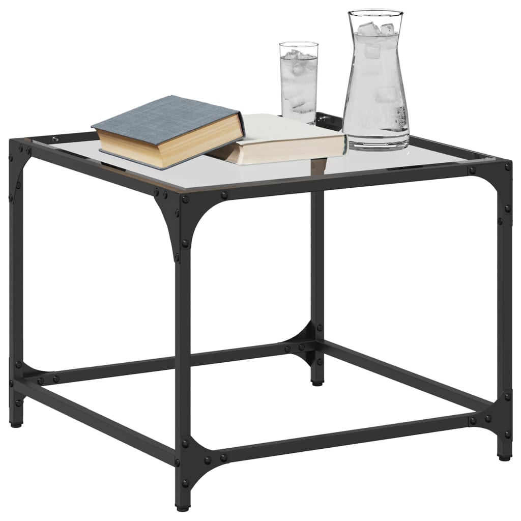 Tavolino Salotto con Piano Vetro Trasparente 50x50x40cm Acciaio | homemem39