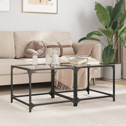 Tavolino Salotto con Piano Vetro Trasparente 50x50x40cm Acciaio | homemem39