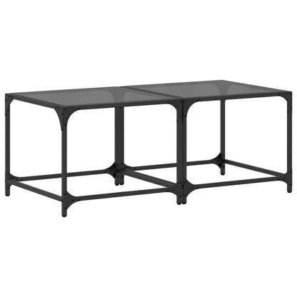 Tavolini da Salotto con Piano Vetro Nero 2pz 50x50x40cm Acciaio | homemem39
