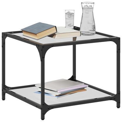 Tavolino Salotto con Piano Vetro Trasparente 50x50x40cm Acciaio | homemem39