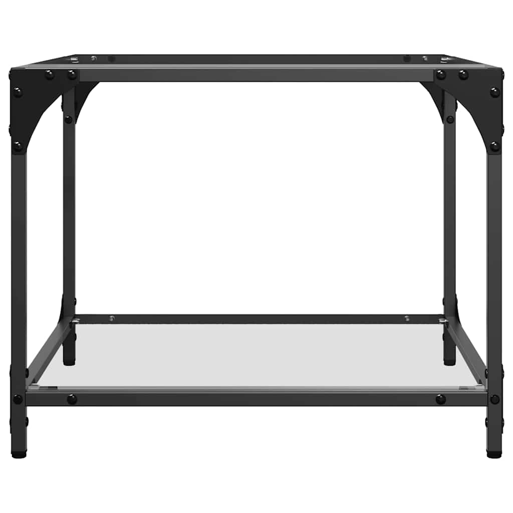 Tavolino Salotto con Piano Vetro Trasparente 50x50x40cm Acciaio