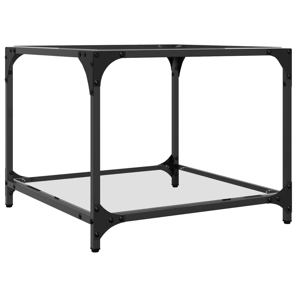 Tavolino Salotto con Piano Vetro Trasparente 50x50x40cm Acciaio | homemem39