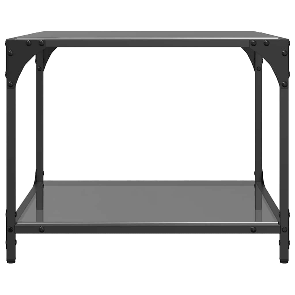 Tavolini da Salotto con Piano Vetro Nero 2pz 50x50x40cm Acciaio