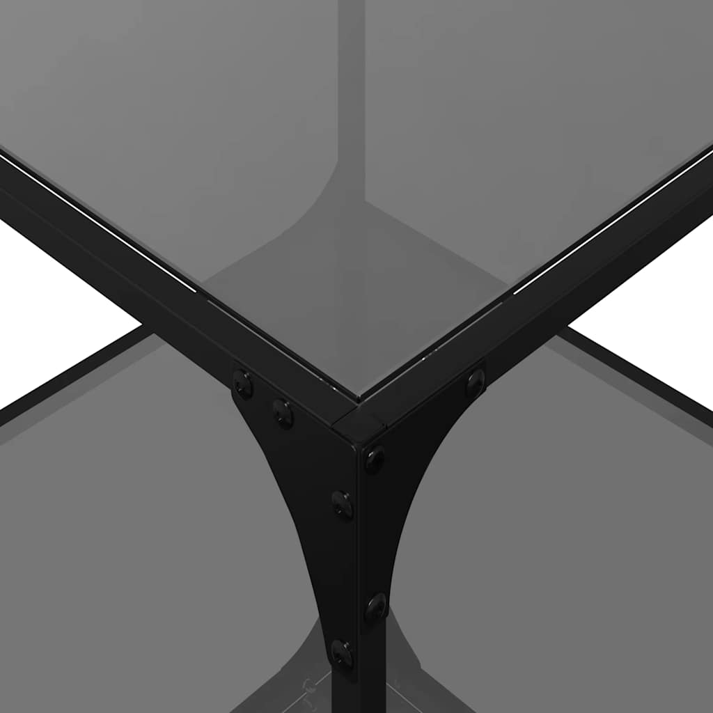 Tavolini da Salotto con Piano Vetro Nero 2pz 50x50x40cm Acciaio