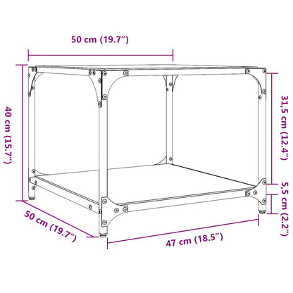 Tavolini da Salotto con Piano Vetro Nero 2pz 50x50x40cm Acciaio