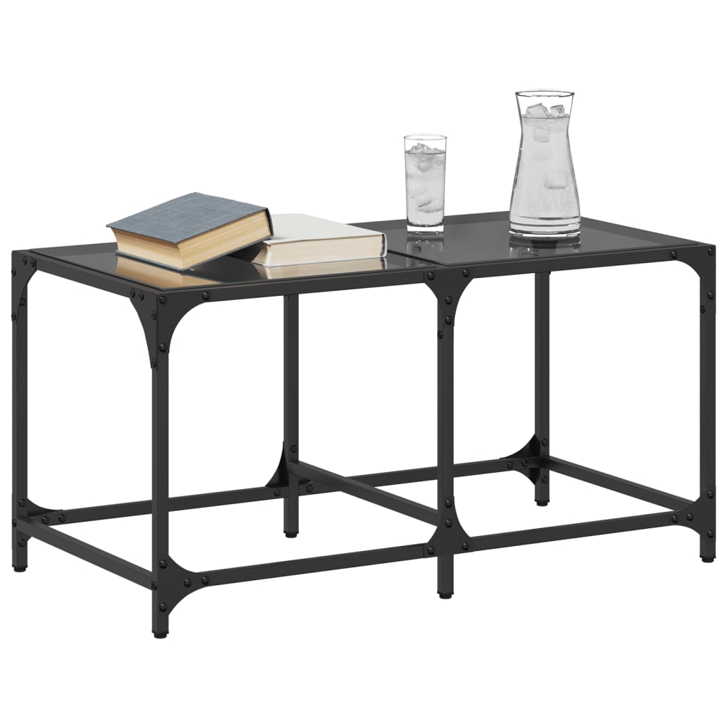 Tavolino con Piano in Vetro Nero 78,5x40x40 cm Acciaio | homemem39