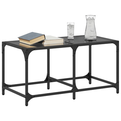 Tavolino con Piano in Vetro Nero 78,5x40x40 cm Acciaio | homemem39