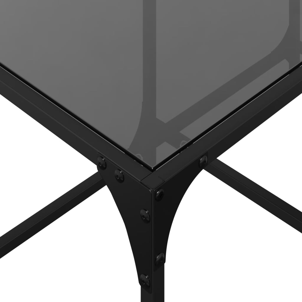 Tavolino con Piano in Vetro Nero 78,5x40x40 cm Acciaio
