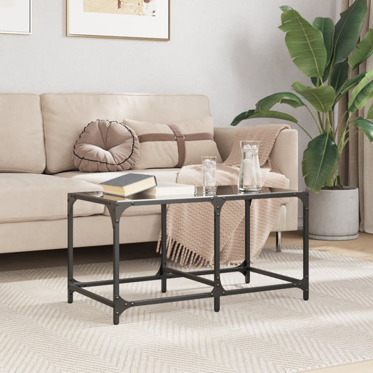 Tavolino con Piano in Vetro Nero 78,5x40x40 cm Acciaio | homemem39