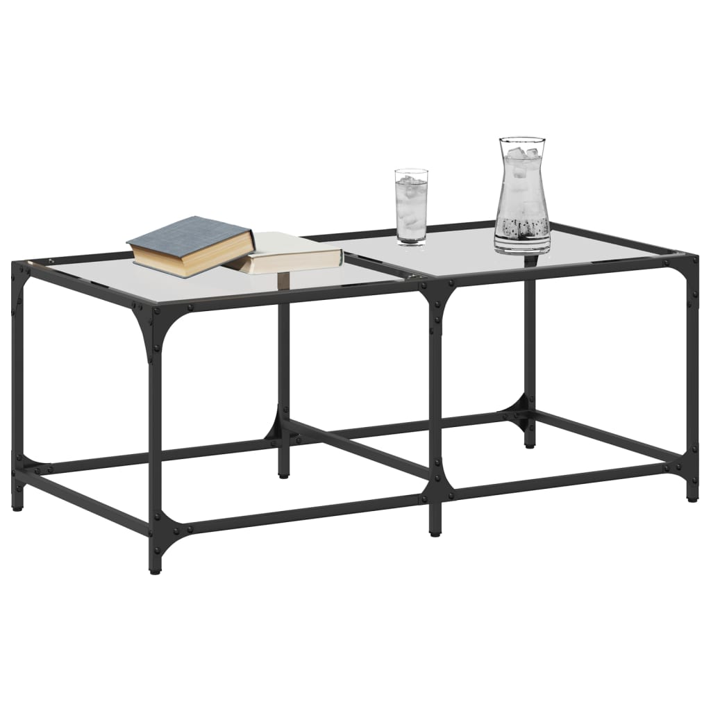 Tavolini con Piano Vetro Trasparente 2 pz 98,5x50x40 cm Acciaio | homemem39
