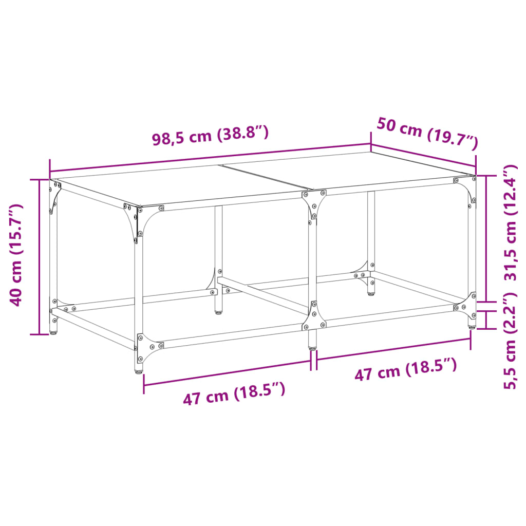 Tavolini con Piano Vetro Trasparente 2 pz 98,5x50x40 cm Acciaio | homemem39